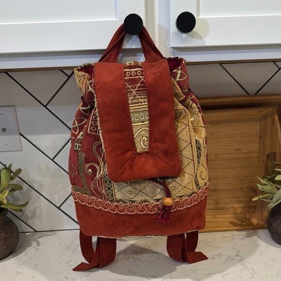 Handmade tapestry carpet bag adjustable backpack pocket inside bohemian indie main image 13